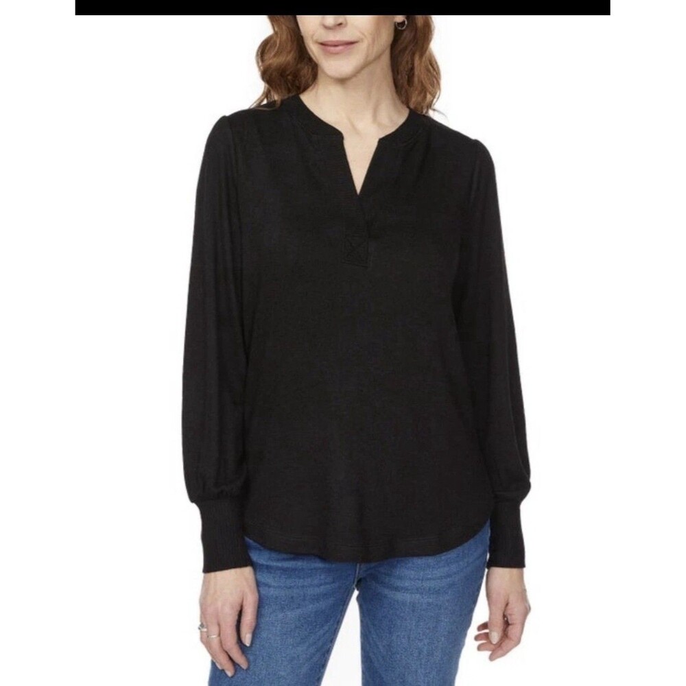 Buffalo David Bitton Women's Long Sleeve Cozy V-Neck Top  Black Size XL NWT C5